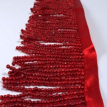 Glass Beaded Fringe By the Foot, Silver-Lined Red, 2