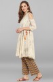 Beige Cotton Flared Cold Shoulder Kurta