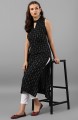 Black Cotton Printed Straight Kurta, Occasion : Casual