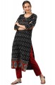 Black Cotton Zig Zag Straight Kurta