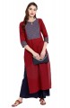 Maroon Cotton Printed Straight Kurta