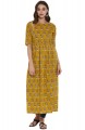 Mustard Cotton Floral Print Flared Kurta, Occasion : Party