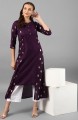 Purple Poly Silk Foil Print A-Line Kurta