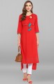 Red Rayon High Low Hemline Kurta