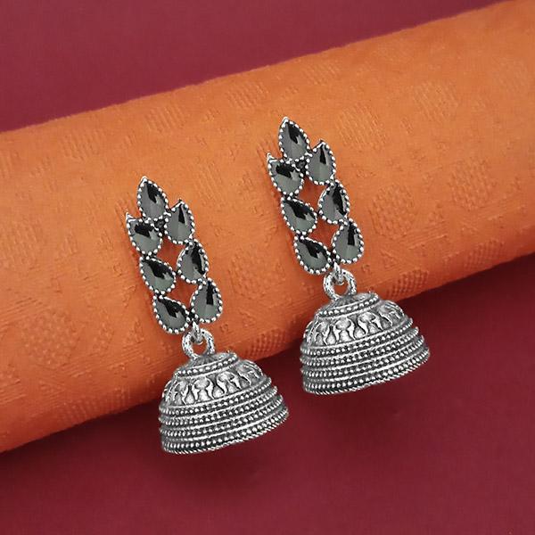 1315056 Tip Top Fashions Oxidised Plated Peacock Jhumki