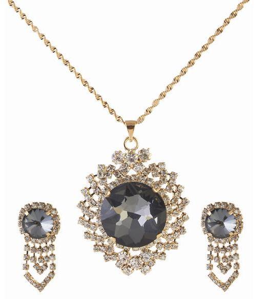 Tip Top Fashions Black Austrian Stone Pendant Set