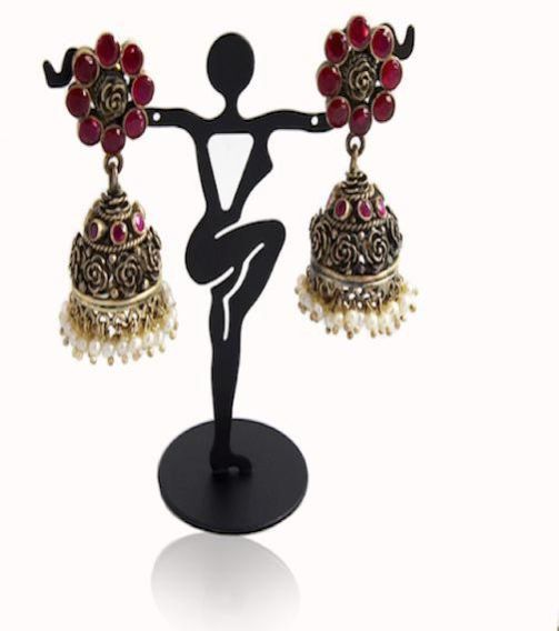 ASA 925 Silver Antique Jhumki Earring, Color : Pink Zircon