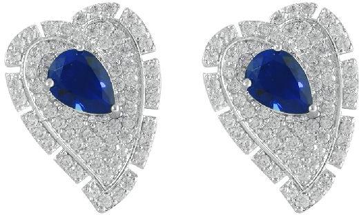 RHODIUM-PLATED BLUE-HEART EARRINGS FOR WOMEN