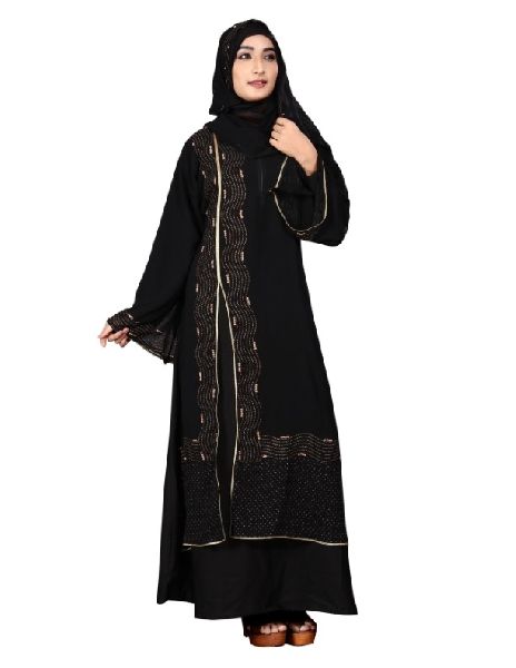 Black Color Nida Abaya Burkha With Attached Chiffon Jacket Hijab For Women