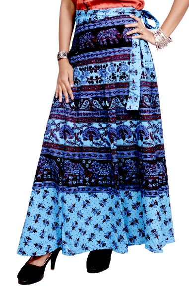 Boho Hippie Gypsy Batik Blue Cotton Wrap Around Long Skirt Dress