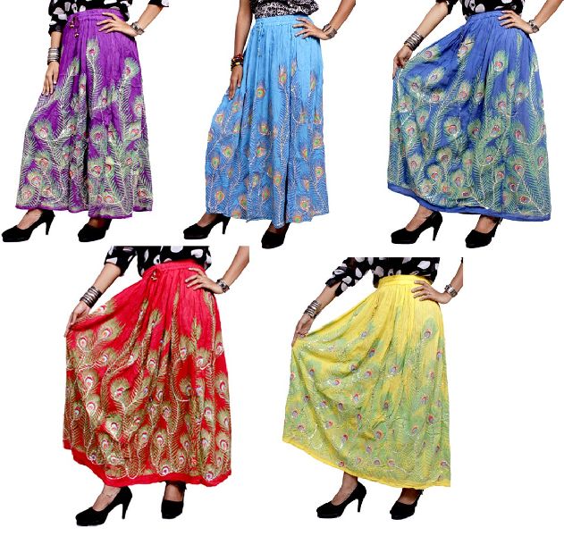 Hippie Indian Rayon Boho Embroidered Sequin Work Long Skirt Dress