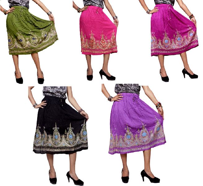 Indian Boho Hippie Rayon Embroidered Sequin Work Gypsy Short Skirt