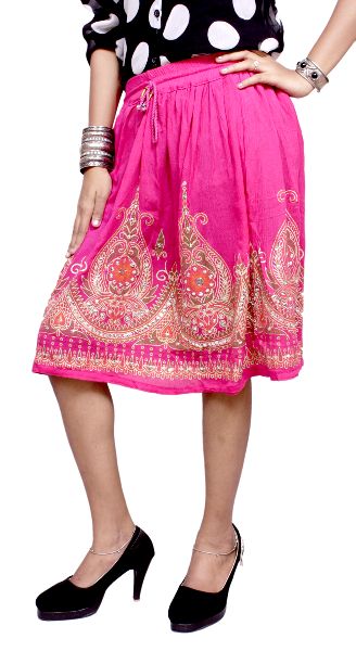 Indian Rayon Boho Embroidered Sequin Work Hippie Elastic Waist Short Skirt