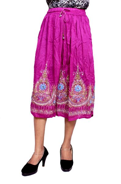 Rayon Embroidered Sequin Work Boho Short Skirt