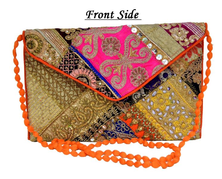Zari and Thread Embroidered Patchwork Bag Stylish Clutch Purse