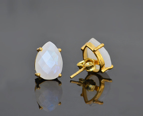 White Moonstone Gemstone Stud Earrings