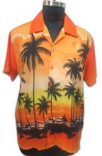 Orange Color Sunset Printed Beach Shirt, Gender : Men