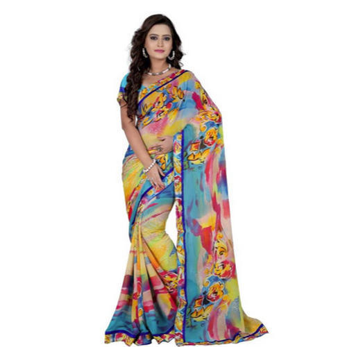 Floral Print Chiffon Saree, Color : Multicolor