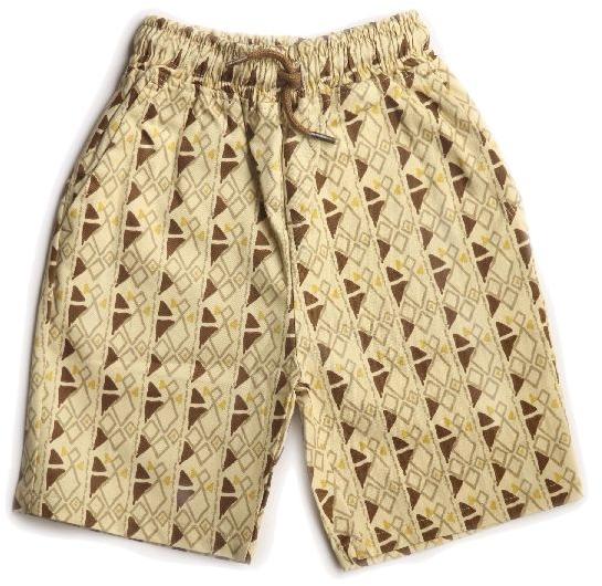 BEIGE WOVEN PRINTED SHORTS WITH RIB