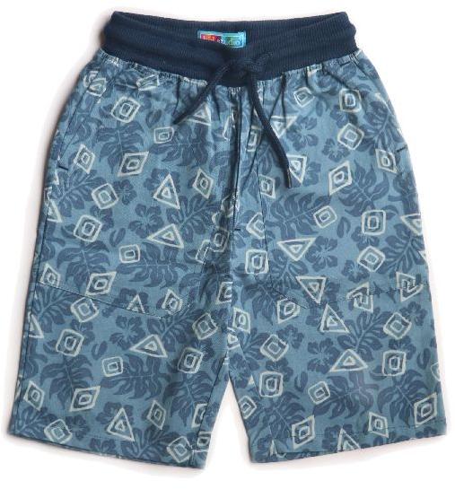 BLUE WOVEN PRINTED SHORTS WITH RIB