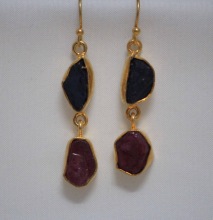 Earring with Natural Rough Ruby and Amethyst stone Dangler