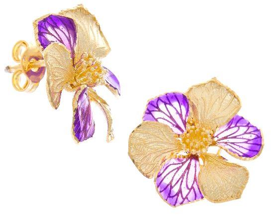 Gold flower Earrings with colored enamel