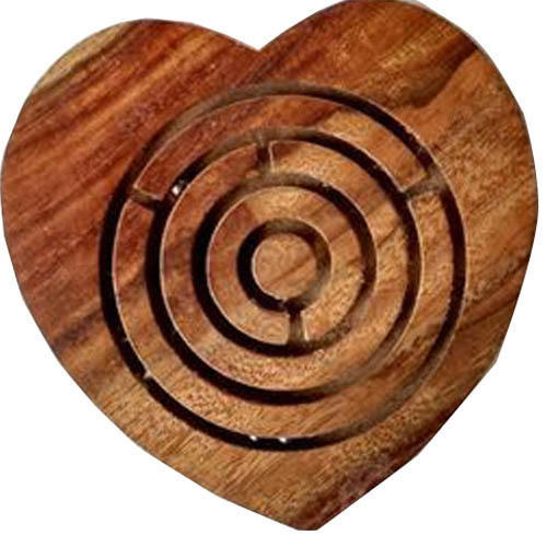 Wooden Heart Shaped Maze Game, Color : Brown