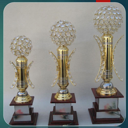 Aluminium Crystal Sports Trophy, Color : Golden (Gold Plated)