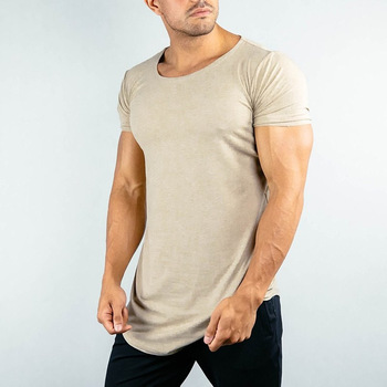Short Sleeve Round Neck Beige Men\'s Workout T-Shirt
