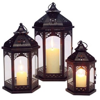 Large Metal Moroccan Hanging Candle Lantern Clear Glass