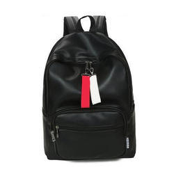 Black Leather Backpack, for College, Office, School, Travel, Pattern : Plain