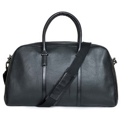 Black Leather Duffle Bag, Pattern : Plain