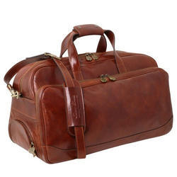 Brown Leather Luggage Bag, Pattern : Plain