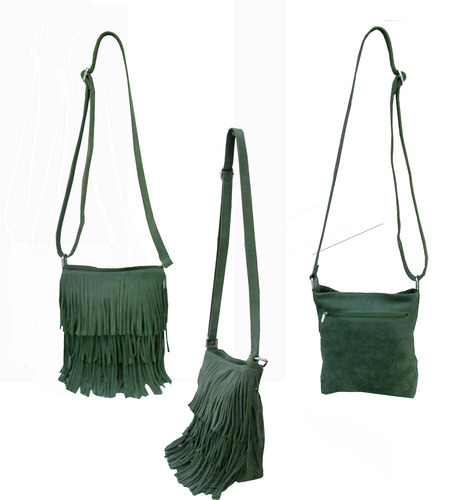 Plain Polyester Leather Fringe Sling Bag, Color : Green