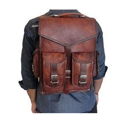 Vintage Leather Backpack, for Travel, Pattern : Plain
