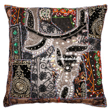 Indian Patchwork Embellished Cushion Cover