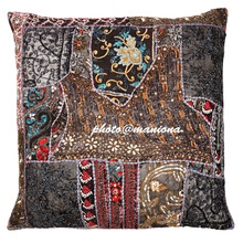 Black Kundan Decorative Throw Pillow Cover, for Car, Chair, Seat, Outdoor, Indoor, Gift, Sofa, Living room
