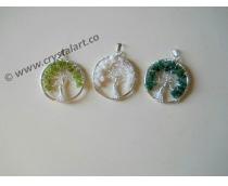 SILVER TREE OF LIFE MIX AGATE STONE PENDANTS