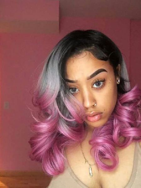 Black Gray Pink Body Wave Hair Wig