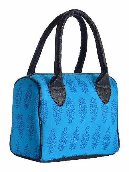 Blue Printed Duffle Handbag
