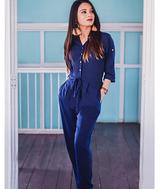 Navy Blue Roll Up Jumpsuit