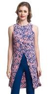 Printed Pink Front Slit Crepe Tunic