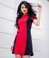 Red and Black Cotton Bodycon Dress