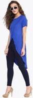 Solid Blue Front Cutout Crepe Tunic