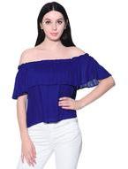 Solid Blue Ruffle Off Shoulder Rayon Top