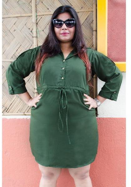 Uptownie Plus Green High Neck Buttoned Dress