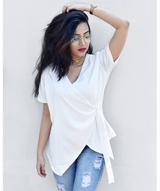 White Solid Crepe Wrap Top