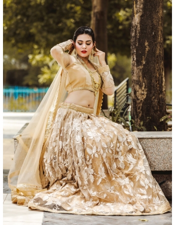 beige color designer lehenga