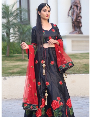 Black Embroidery Lehenga Choli with Net Dupatta