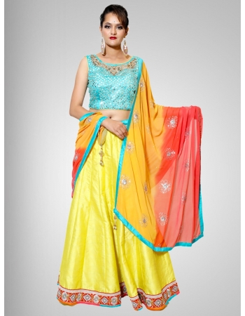 Pale Yellow Lehenga with Embroidery Designs and Dupatta